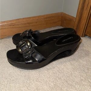 Calvin Klein Women’s Black Leather Wedges- Size 6